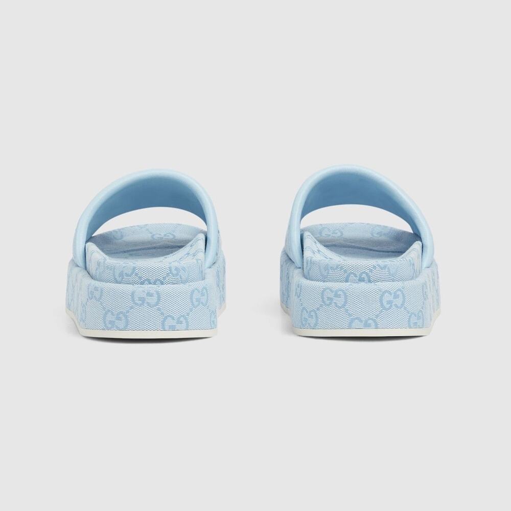 Gucci Light Blue GG Monogram Logo Canvas Mule Flat Slide Platform Sandal 39.5 - Picture 16 of 16